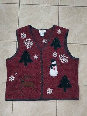 Vintage Talbots Wool Christmas Sweater Vest Women's Size L